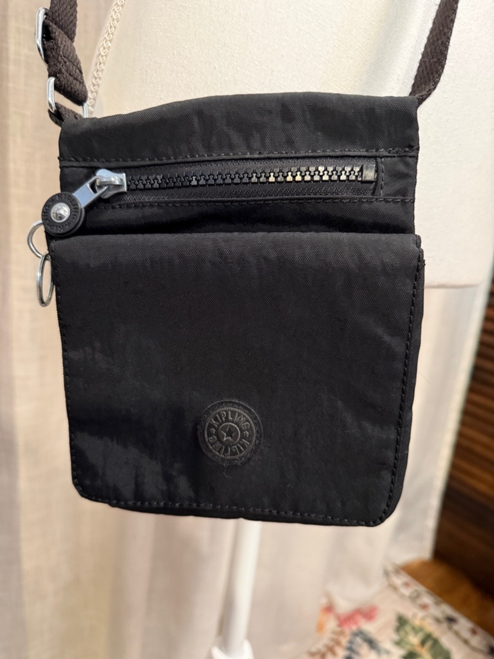 Kipling Black Nylon Crossbody Bag Small Travel Organizer Zip Pockets - Picture 15 of 15